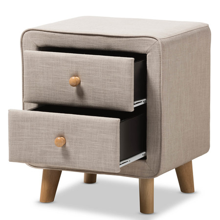 Baxton Studio Jonesy Mid-Century Beige Linen Upholstered 2-Drawer Nightstand 135-7289